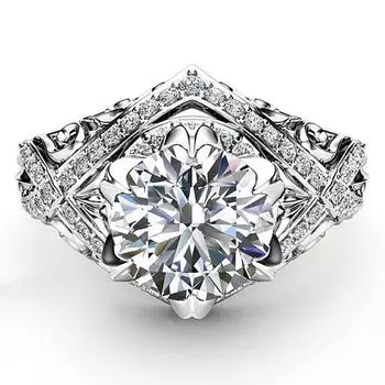 Cincin Berlian Asli 18K Perhiasan Antik Emas Putih Cincin Pernikahan Pertunangan Mewah untuk Pesta Wanita Pria Bijou 10