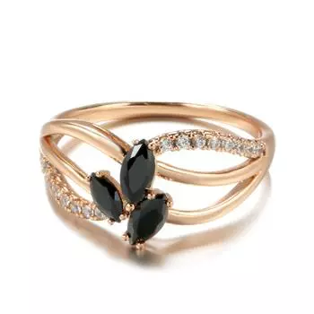 Cincin Berlian Hitam Alami Emas Mawar 18K Mewah Cincin Emas Pernikahan Lintas Garis Geometris untuk Wanita Perhiasan Bagus Vintage Larimar 10
