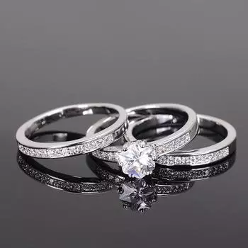 Cincin Berlian Mewah Set 3 Buah untuk Wanita Emas Putih Set Perhiasan Bagus Aksesori untuk Pesta Pertunangan Pernikahan untuk Pacar & Istri 9