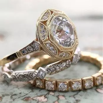 Cincin Berlian Mewah untuk Wanita Perhiasan Asli Cincin Emas Ulang Tahun Pernikahan Set 3 Buah Cincin Set Perhiasan Hadiah Dalam Jumlah Besar 10