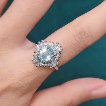 Cincin Emas Putih 18K untuk Wanita Alami 3Ct Bule Batu Solitaire Cincin Cocok Setengah Keabadian Cincin Pernikahan Pertunangan Jewerly Biru