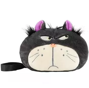 Cinderella Lucifer In Plush Cat Single Shoulder Crossbody Bag Suitable For Kids Black Small Face Bag