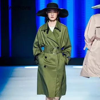 Cinemore 2022 Новый весенне-осенний женский плащ модный двубортный длинный пиджак выше колена с лацканами Femme куртка Топы 82014