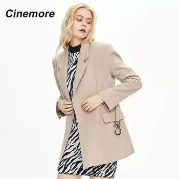 Cinemore 2022 Новый женский костюм куртка осень-весна классический воротник с лацканами британский ретро металлический ремень с пряжкой куртка пальто топ 82195 S хаки