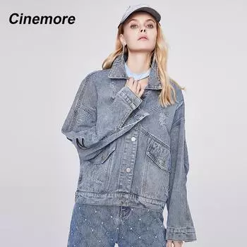 Cinemore 2022 женская джинсовая куртка винтажная новая верхняя одежда больших размеров с отложным воротником женские шикарные топы с длинными рукавами женское пальто N6037
