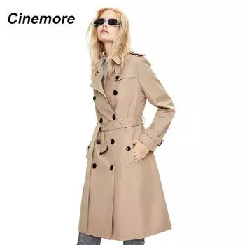 Cinemore 2022 женский плащ длинный двубортный с лацканами классический британский стиль повседневная куртка деловая верхняя одежда верхний пояс 82001