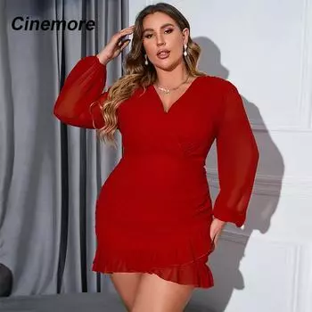 Cinemore элегантные вечерние платья для женщин 2023 Плюс размер Милая шея с рукавами-фонариками и рюшами по подолу Платье летнее платье MC1138-X-LD XL королевский синий