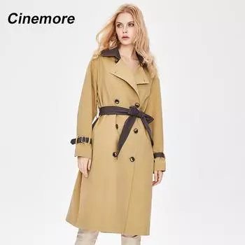 Cinemore, новинка 2022, весенне-осенний женский плащ, длинный хлопковый двубортный ремень с лацканами, женская ветровка, женская куртка 92209