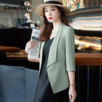 Cinemore Новый модный женский пиджак 2024, весенне-осенний комплект, куртка однотонного кардигана, тонкая женская куртка, женская офисная куртка S розовый