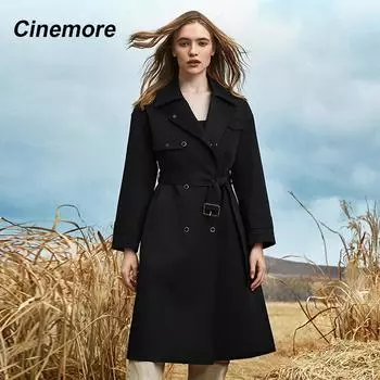 Cinemore, осенний длинный плащ, женская ветровка, куртка, офисное двубортное свободное ветрозащитное пальто с поясом, шикарное женское пальто