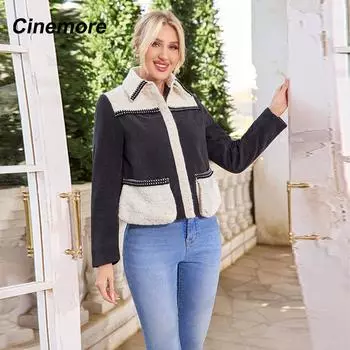 Cinemore Осенний плащ средней длины для женщин, повседневная ветровка, двубортная куртка с лацканами и поясом, ветрозащитная TMD-531MI S чёрный