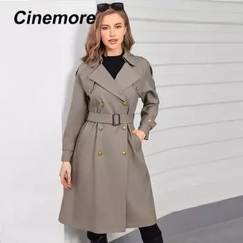 Cinemore, весенний Тренч для женщин, длинная ветровка, куртка, двубортный, с лацканами и поясом, классическое повседневное женское пальто, женское W8820-3