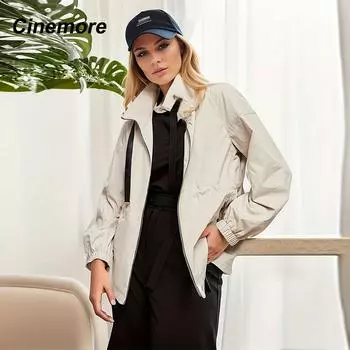 Cinemore весна осень длина мидиПальто для женщин повседневное пальто ветровка куртка на молнии с капюшоном ветрозащитное пальто женское пальто верхняя одежда 2S6187
