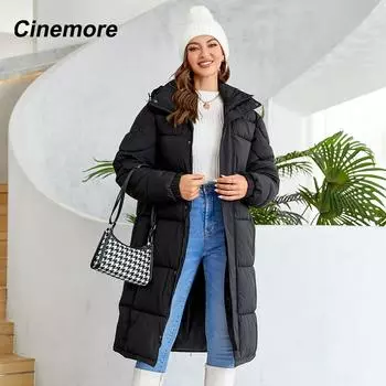 Cinemore женская куртка зима 2024 теплая длинная парка с капюшоном верхняя одежда женская одежда модный пуховик женское пальто унисекс J-40 S белый