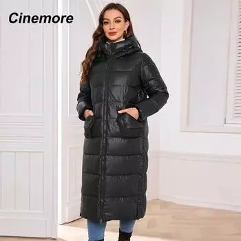Cinemore женская куртка зима 2024 теплая длинная парка с капюшоном верхняя одежда женская одежда модный пуховик женское пальто унисекс 1076 S синий