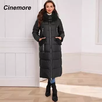 Cinemore женская куртка зима 2024 теплая длинная парка с капюшоном верхняя одежда женская одежда модный пуховик женское пальто унисекс 1068 S синий