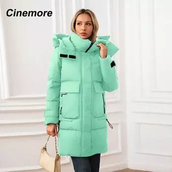 Cinemore женская куртка зима 2024 теплые длинные парки верхняя одежда с капюшоном женская одежда модный пуховик женское пальто унисекс 081 42 синий