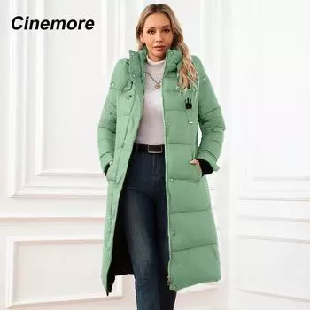 Cinemore Женская куртка, зима 2024, теплые длинные парки, верхняя одежда с капюшоном, женская одежда, модный пуховик, женское пальто унисекс 8824