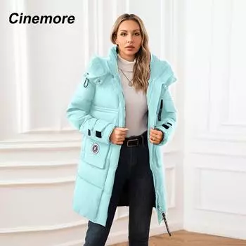 Cinemore женская куртка зима 2024 теплая длинная парка с капюшоном верхняя одежда женская одежда модный пуховик женское пальто унисекс 060 44 синий
