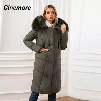 Cinemore Женская куртка, зима 2024, теплые длинные парки, верхняя одежда с капюшоном, женская одежда, модный пуховик, женское пальто унисекс Y88