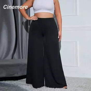 Cinemore женские брюки больших размеров с карманами сбоку, свободные широкие брюки, модные повседневные длинные брюки с высокой талией, женские брюки, тренд 2023 XL чёрный