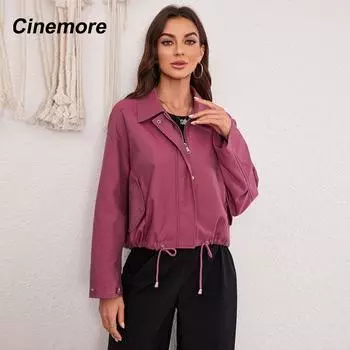 Cinemore Женские куртки, тонкие короткие пальто, повседневный яркий цветной ветрозащитный плащ с капюшоном, женский свободный модный плащ для девочекDJYX-006