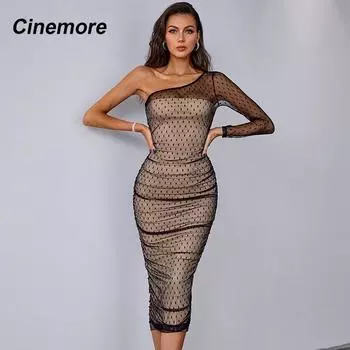 Cinemore Женские новые летние сарафаны 2022 Модные платья для выпускного вечера СЕКСУАЛЬНОЕ ПЛАТЬЕ ДЛЯ ЖЕНЩИН Сетчатое облегающее платье на одно плечо MM2669-H