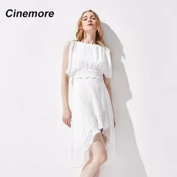 Cinemore, женские платья, лето 2022, сексуальная муслиновая белая туника, атласное платье с вырезами и открытыми плечами, женское платье с вышивкой и рюшами Q96106