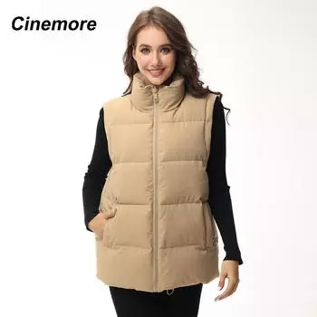 Cinemore женский жилет, теплый повседневный жилет без рукавов для женщин, длинная куртка-парка, женская одежда, однотонный пуховый жилет с хлопковой подкладкой, пальто