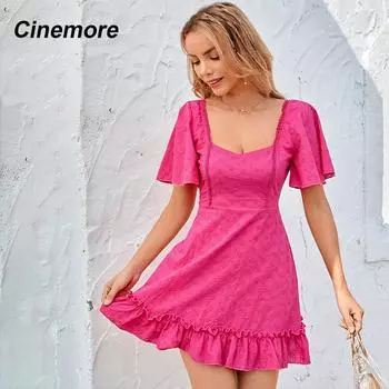 Cinemore женское модное платье с кружевной отделкой и рюшами на подоле, платья Schiffy, сексуальная женская одежда, летняя женская одежда MM1804-HT