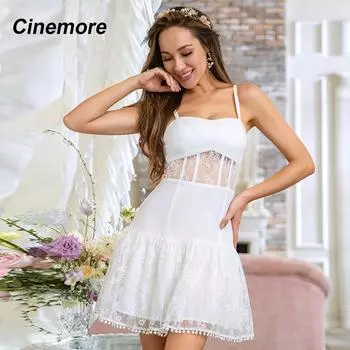 Cinemore женское платье-комбинация с кружевной вставкой и рюшами по подолу летние сарафаны платья для выпускного вечера для женщин юбки одежда женская MC8074-WF