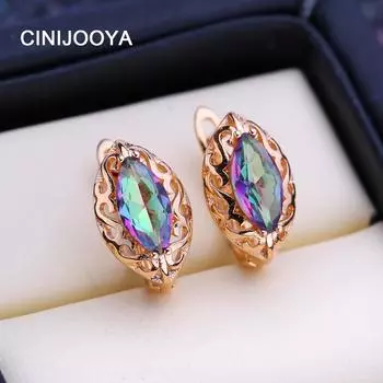 CINIJOOYA Цветочные зеленые серьги-клипсы для женщин с полым цирконием, модные серьги-гвоздики, ювелирные изделия для свадебной вечеринки, подарки A