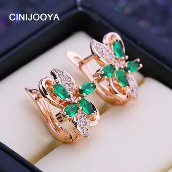 CINIJOOYA Цветочные зеленые серьги-клипсы для женщин с полым цирконием, модные серьги-гвоздики, ювелирные изделия для свадебной вечеринки, подарки A