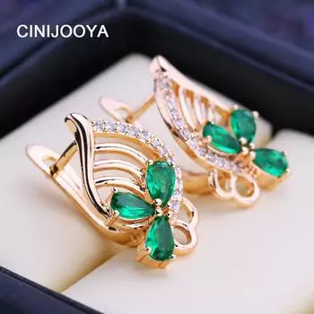 CINIJOOYA Цветочные зеленые серьги-клипсы для женщин с полым цирконием, модные серьги-гвоздики, ювелирные изделия для свадебной вечеринки, подарки A