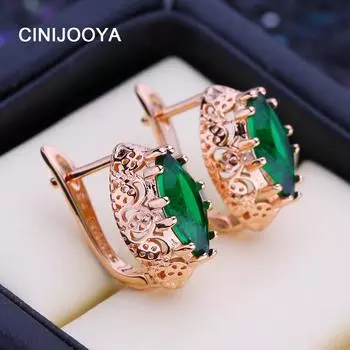 CINIJOOYA зеленые серьги-клипсы для женщин с кубическим цирконием, модные полые серьги-гвоздики, ювелирные изделия для свадебной вечеринки, подарки A
