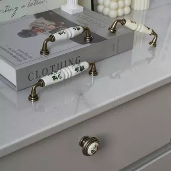 Цинк Цинк Цинк сплав Керамические ручки для шкафа Бронзовая ручка для двери шкафа Мебельная фурнитура Green-96mm