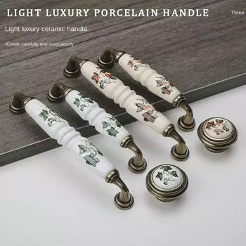 Цинк Цинк Цинк сплав Керамические ручки для шкафа Бронзовая ручка для двери шкафа Мебельная фурнитура Green-Single hole