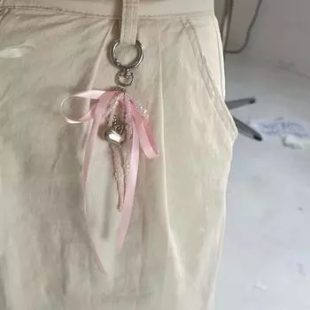 Цинк цинковый сплав лента бисер брелок сердце Y2k сумка кулон креативный жемчужный бант брелок работа pink-plaid