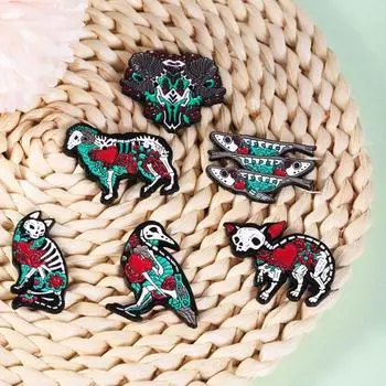 Цинковый сплав цинка значки на лацкан Хэллоуин панк животное кость брошь готический мультфильм металлическая брошь фестиваль Deco cat