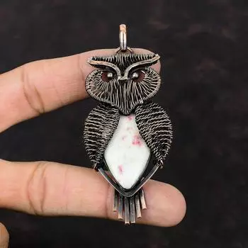 Cinnabarite Pendant Copper Wire Wrapped Pendant Handmade Elegant Jewelry Owl Pendant Real Gemstone Pendant Gift For Him Cinnabarite Copper Jewelry