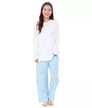 Cinnamoroll Pajamas Long Sleeve Top and Bottom Set Tenjiku Room Wear Loungewear [SAZAC] Women s (Saxophone/L/SAN1698)