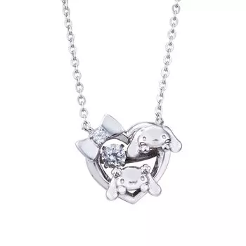 Cinnamoroll Sanrio Cinnamon Mocha Танцующий камень Ожерелье Открытое сердце Серебро 925 Кубический цирконий [Белый клевер] SACI-N056RD
