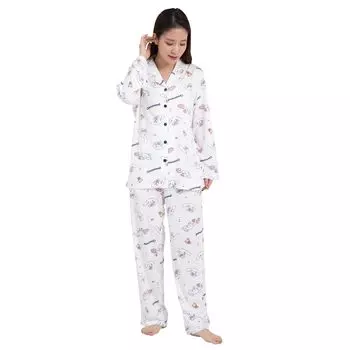 Cinnamoroll Shirt Pajamas Powder Stretch Long Sleeve Long Pants Top and Bottom Set Room Wear Loungewear MUSIC Cinnamoroll [SAZAC] Women s