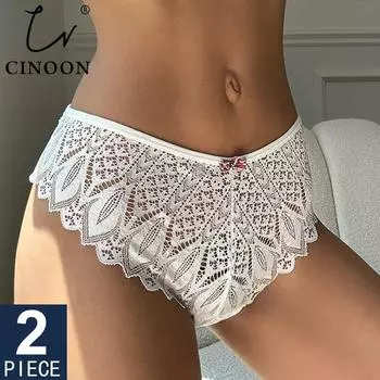CINOON, 2 шт./компл., сексуальные трусики, женское кружевное нижнее белье, трусы с низкой талией, ажурные трусы-стринги, удобное женское нижнее белье S
