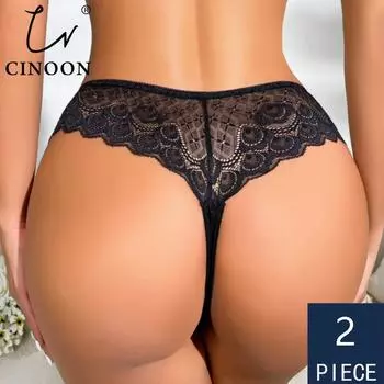 CINOON, 2 шт./лот, новые трусики, женское кружевное нижнее белье, сексуальное стринги с низкой талией, прозрачные стринги, однотонное удобное женское белье