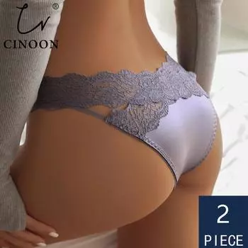 CINOON, 2 шт./лот, женские сексуальные кружевные трусики с низкой талией, нижнее белье, женские стринги, нижнее белье, искушение, открытое нижнее белье M