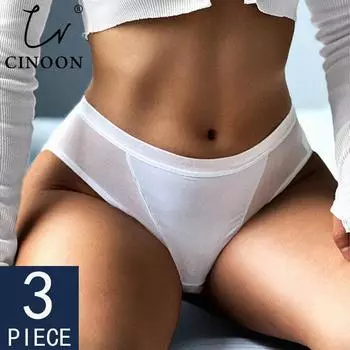 CINOON 3 шт./компл. женские трусики сексуальные сетчатые прозрачные трусы с низкой посадкой трусики-стринги S