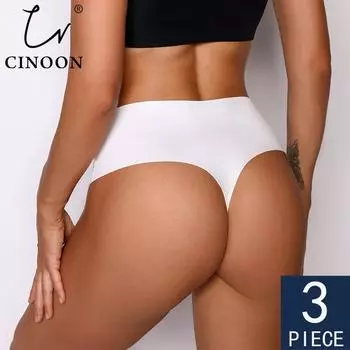 CINOON 3 шт./лот соблазнительные трусики женские бесследные ледяные шелковые нижнее белье сексуальные стринги с высокой талией удобные бикини женское нижнее белье S
