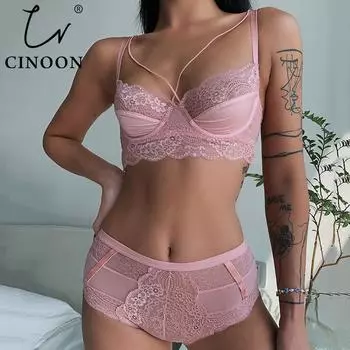 CINOON Бандажный бюстгальтер, комплект нижнего белья, бюстгальтер с эффектом пуш-ап, кружевное нижнее белье, женские сексуальные трусики с высокой талией