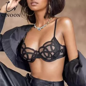 CINOON, французский прозрачный бюстгальтер, кружевное сексуальное соблазнительное нижнее белье, женский ультратонкий бюстгальтер с эффектом пуш-ап, ажурный бюстгальтер без косточек, нижнее белье S белый